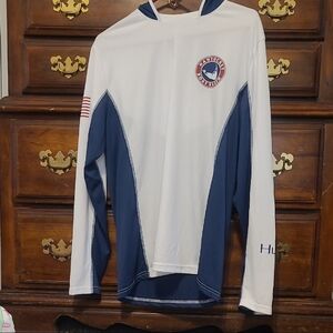 Huk Men's Navy and White Dry Fit Shirt Rash Guard With Hood